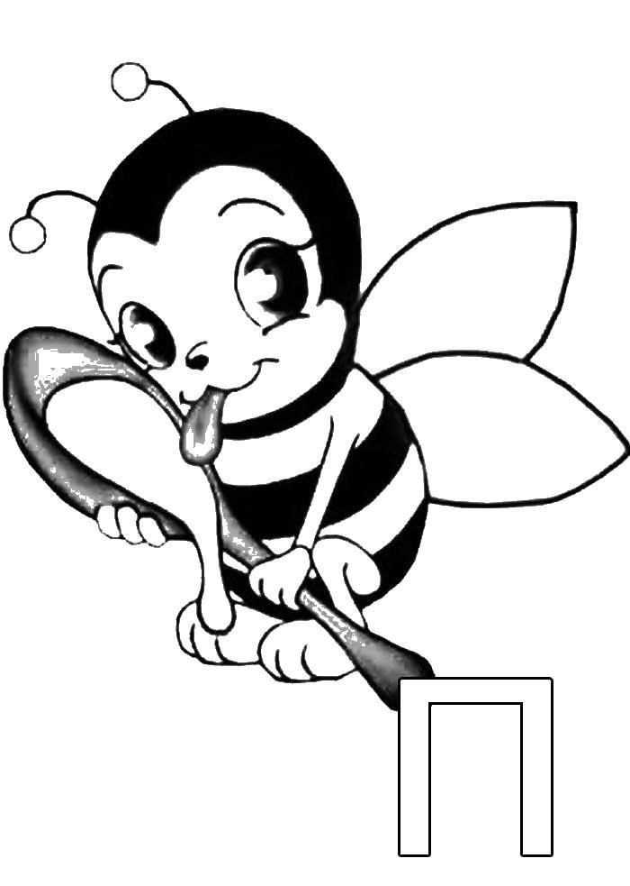 Название: Раскраска Пчела с ложкой. Категория: пчела. Теги: пчела, ложка.