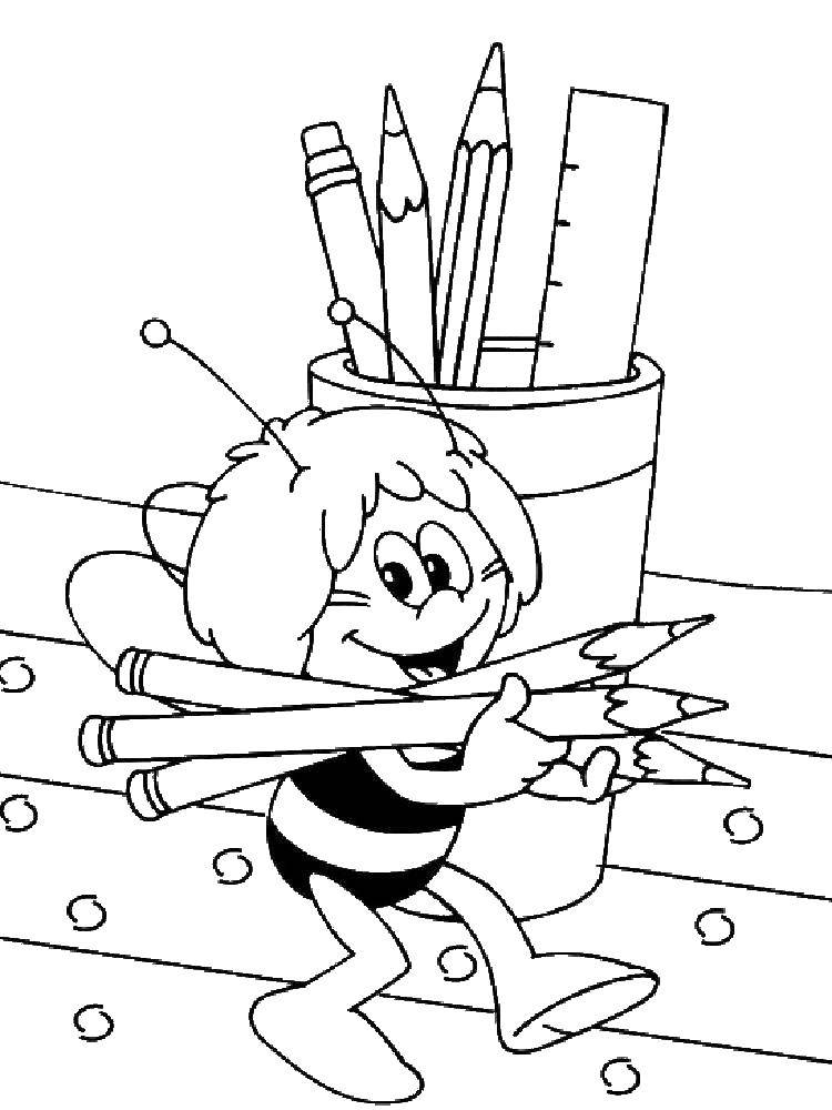 Название: Раскраска Пчелка мая несет карандаши. Категория: пчелка Мая. Теги: пчелка Мая.