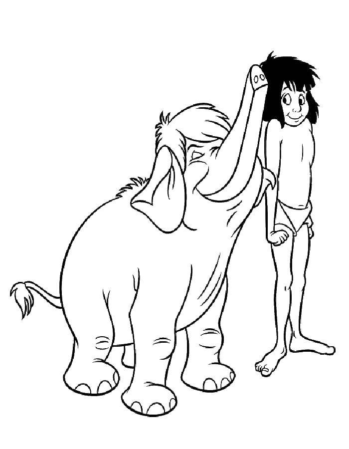 Coloring Mowgli and elephant. Category Mowgli. Tags:  Mowgli.