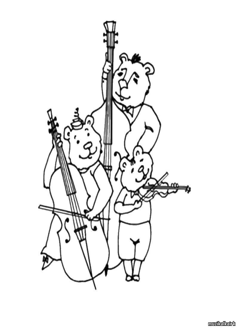Название: Раскраска Медведи музыканты. Категория: Животные. Теги: медведи.