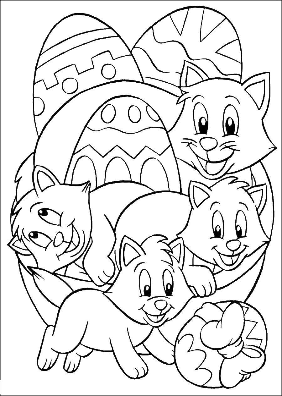 Coloring Kittens have Easter eggs. Category Christ is risen. Tags:  Easter, eggs, patterns.
