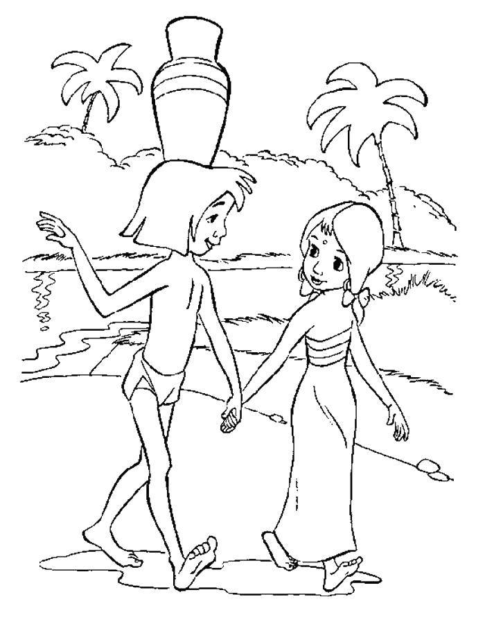 Название: Раскраска Маугли и девушка. Категория: маугли. Теги: Маугли, балу, шерхан.