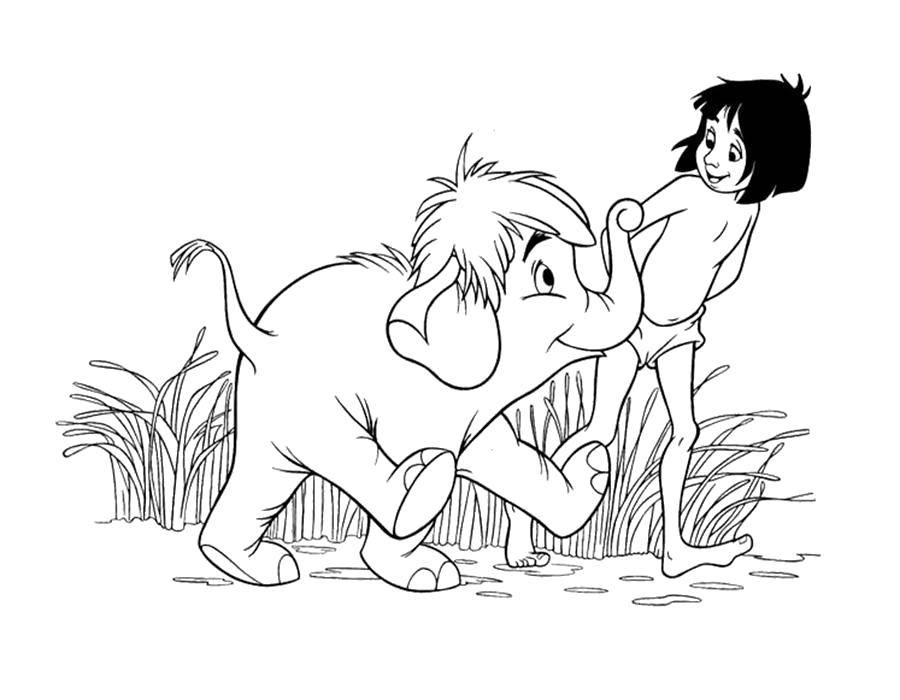Название: Раскраска Маугли и слоник. Категория: маугли. Теги: Маугли.