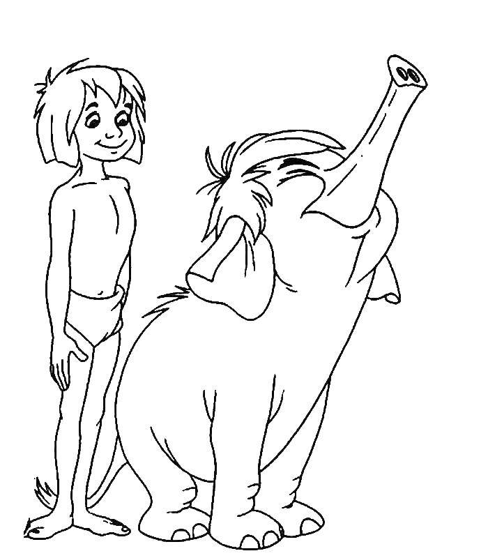 Coloring Mowgli and elephant. Category Mowgli. Tags:  Mowgli.