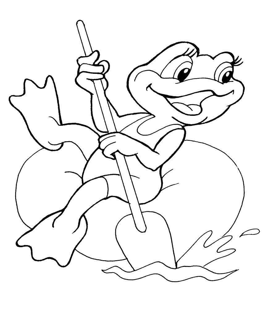 Название: Раскраска Лягушка с веслом. Категория: лягушка. Теги: лягушка.