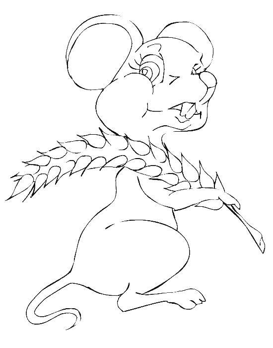 Название: Раскраска Мышь с пшеницей. Категория: мышка. Теги: мышь, пшеница.