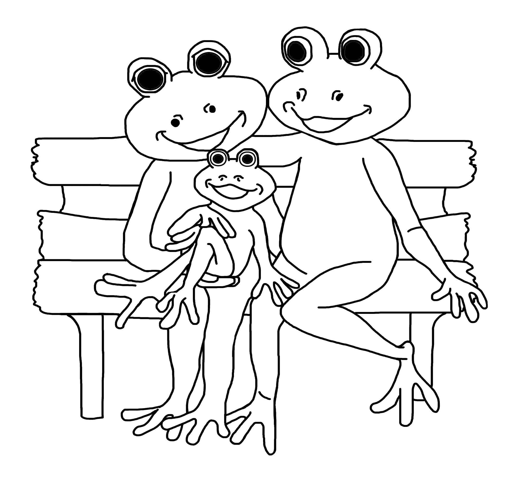 Coloring Frog family. Category the frog. Tags:  Reptile, frog.
