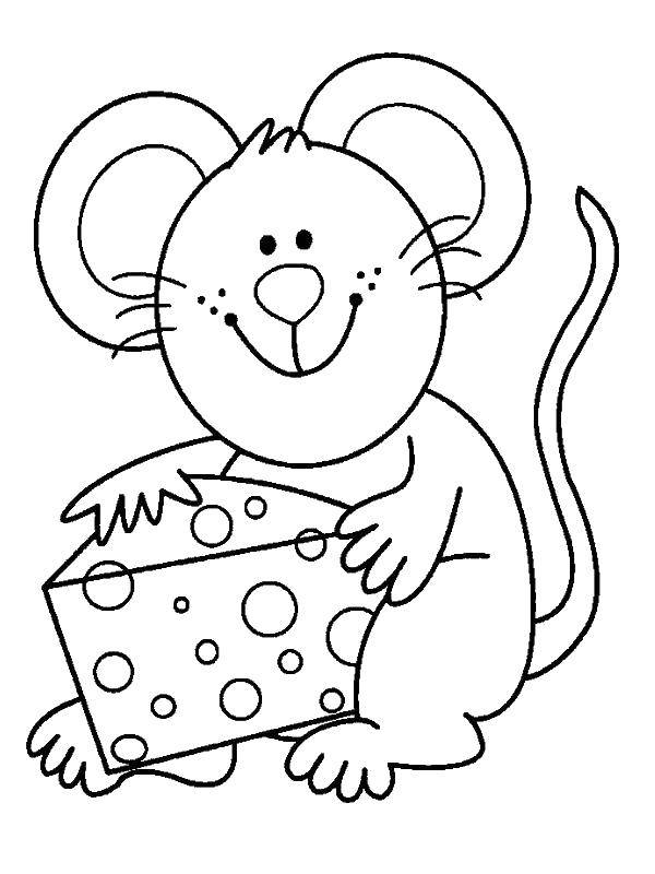 Название: Раскраска Мышка с сыром. Категория: мышка. Теги: мышка, сыр.