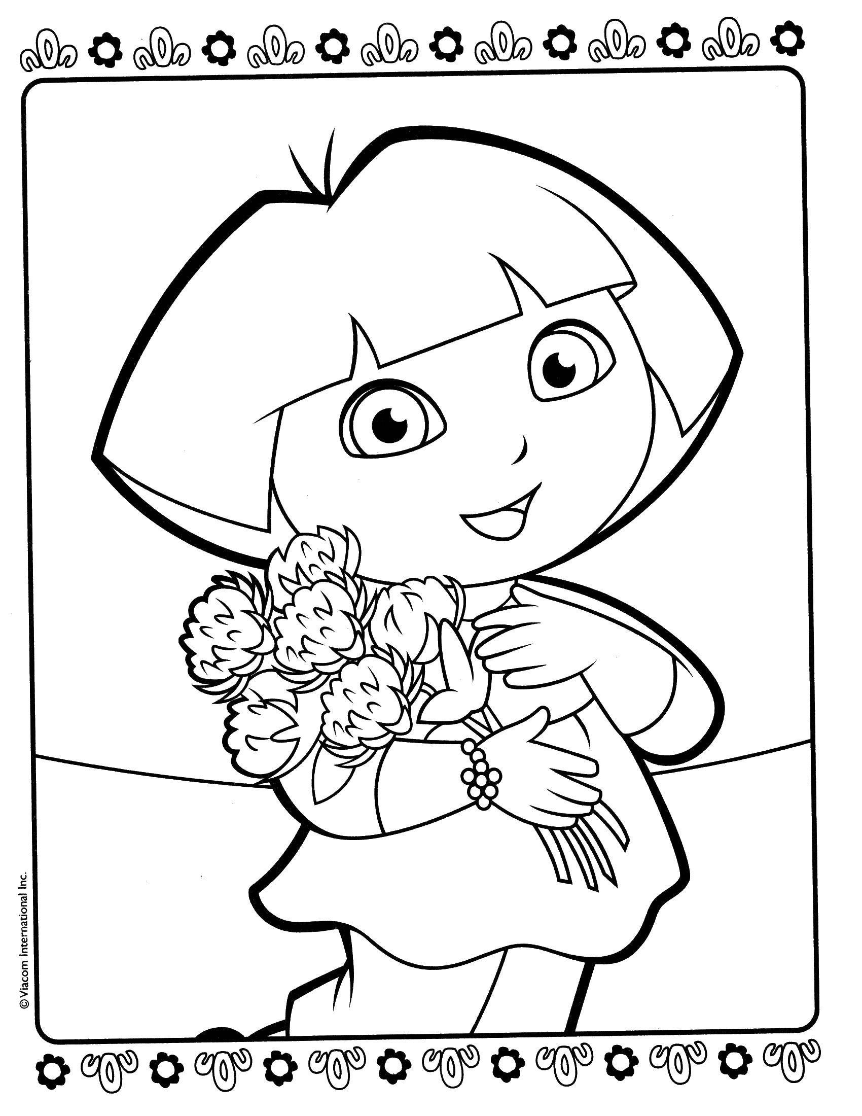 Coloring Dasha with flowers. Category Dora. Tags:  Dora, flowers.