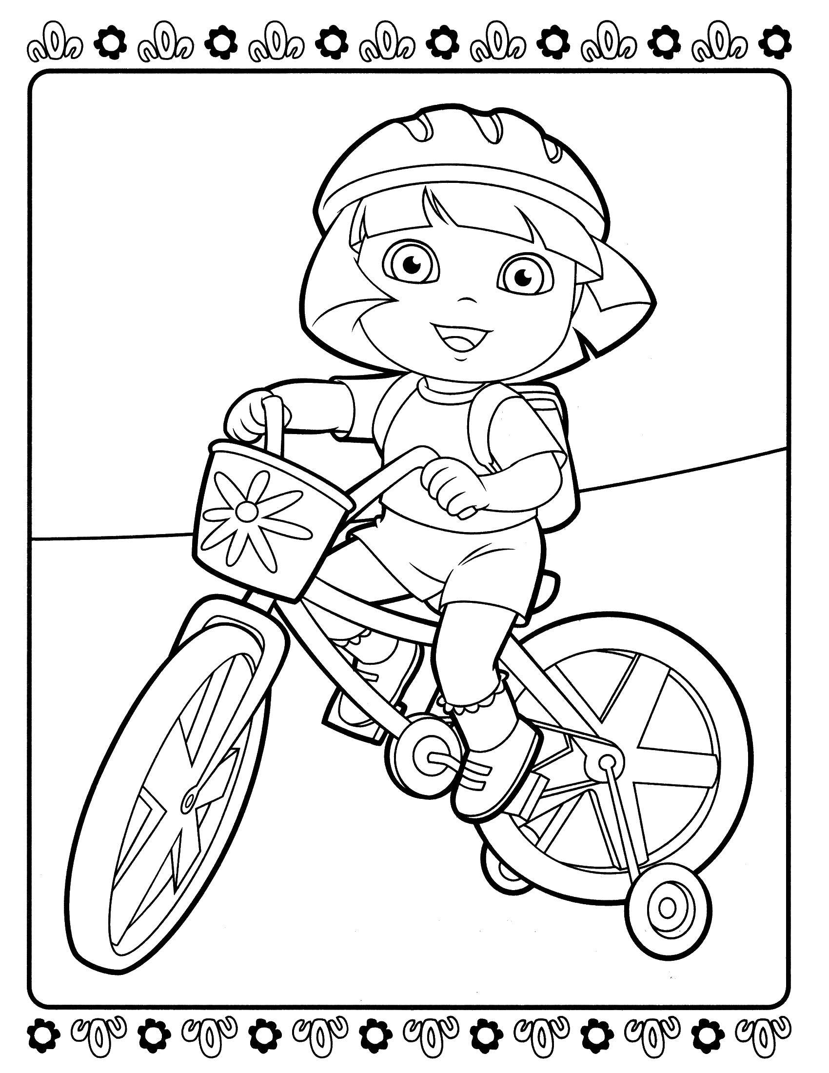 Coloring Dora riding her bike. Category Dora. Tags:  Dora, bike.