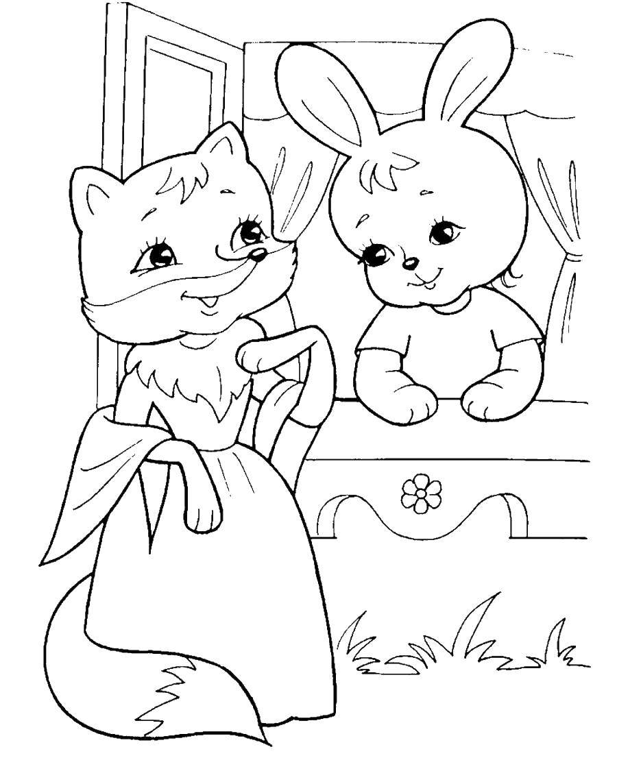 Coloring Fox and Bunny. Category the Fox. Tags:  a Fox, Bunny.