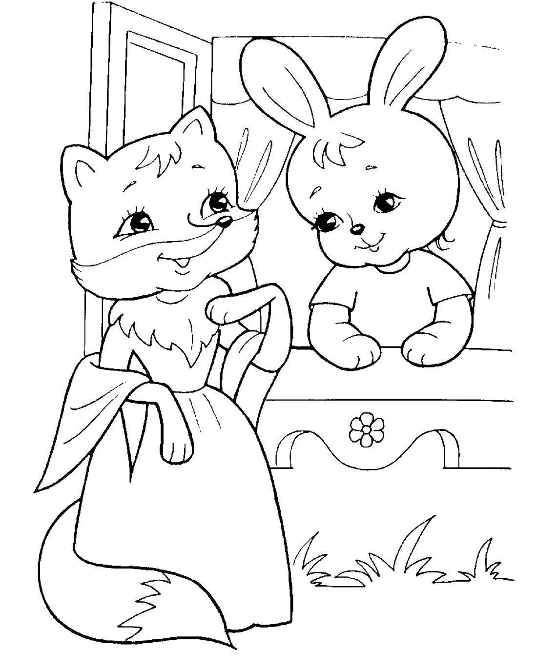 Coloring Fox and Bunny. Category the Fox. Tags:  a Fox, Bunny.