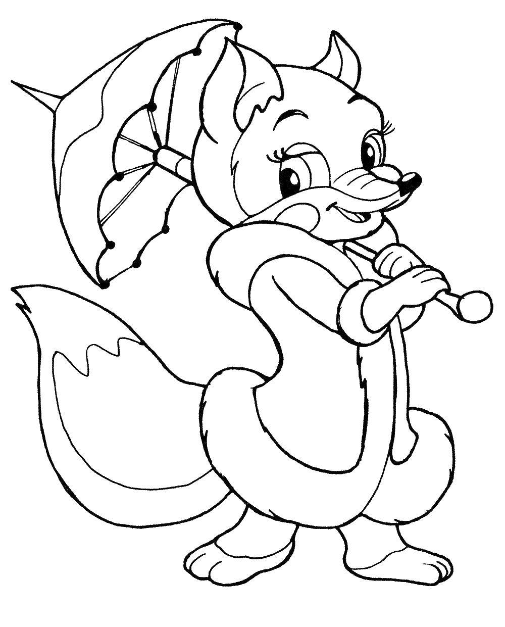 Coloring Fox with umbrella. Category the Fox. Tags:  chanterelle, parasol.