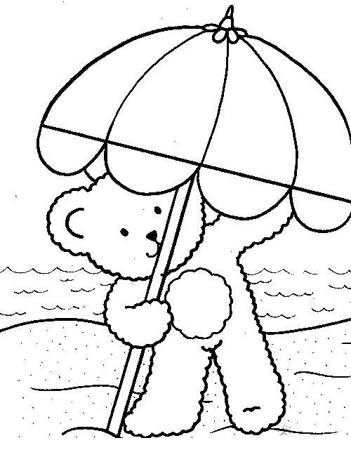 Название: Раскраска Медведь под дождем. Категория: зонт. Теги: медведь, зонт.