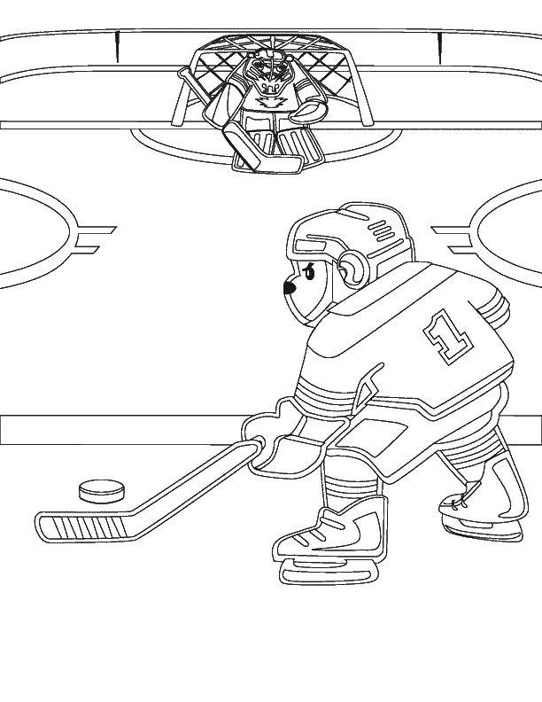Название: Раскраска Мишка хоккейст. Категория: Животные. Теги: хоккей, мишка.