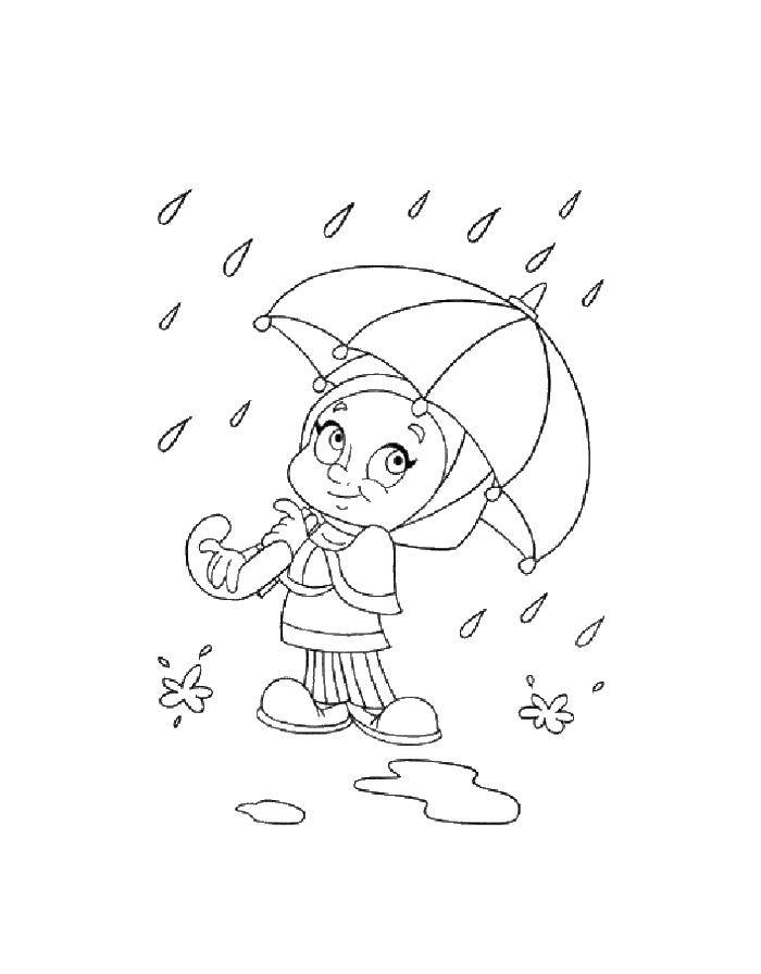 Название: Раскраска Ребенок под дождем. Категория: зонт. Теги: зонтик, ребенок.