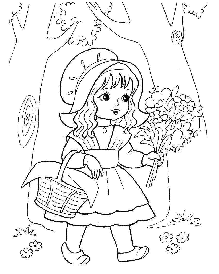 Coloring Little red riding hood goes to grandma. Category Fairy tales. Tags:  Little red riding hood, wolf.