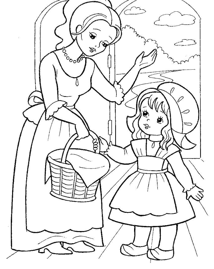 Coloring Mother sends red riding hood to her grandmother. Category Fairy tales. Tags:  the wolf, red riding hood.