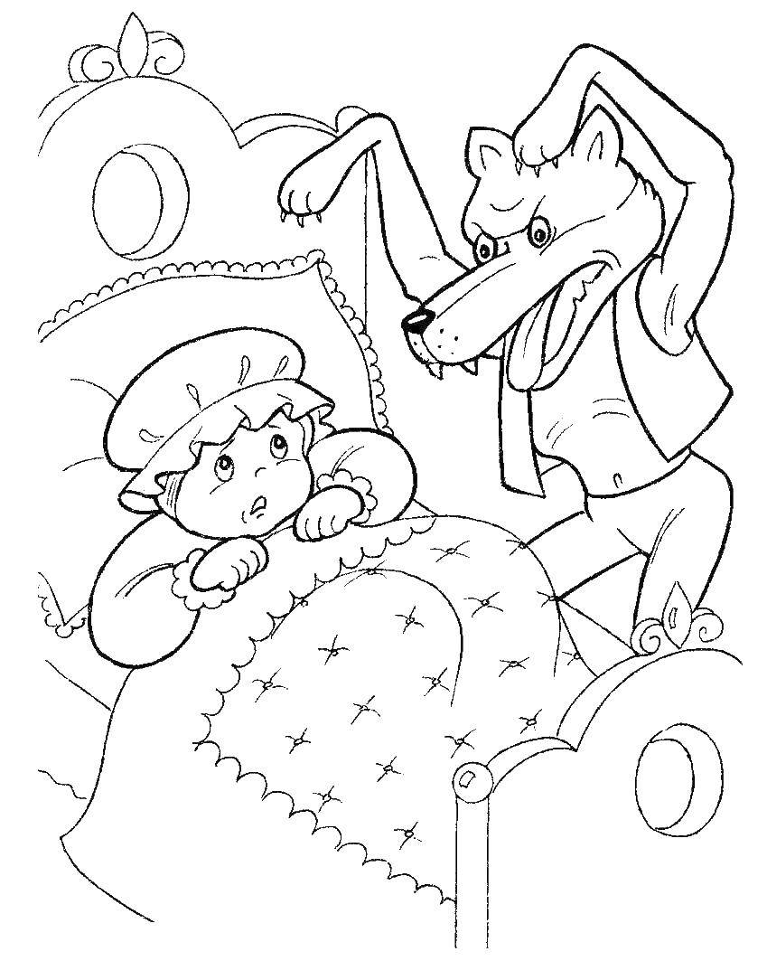 Coloring Wolf attacked a grandmother. Category Fairy tales. Tags:  the wolf, red riding hood.