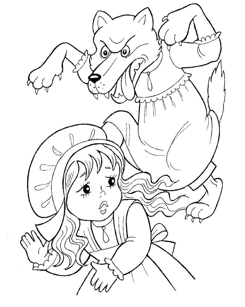 Coloring The wolf attacked little red riding hood. Category Fairy tales. Tags:  the wolf, red riding hood.