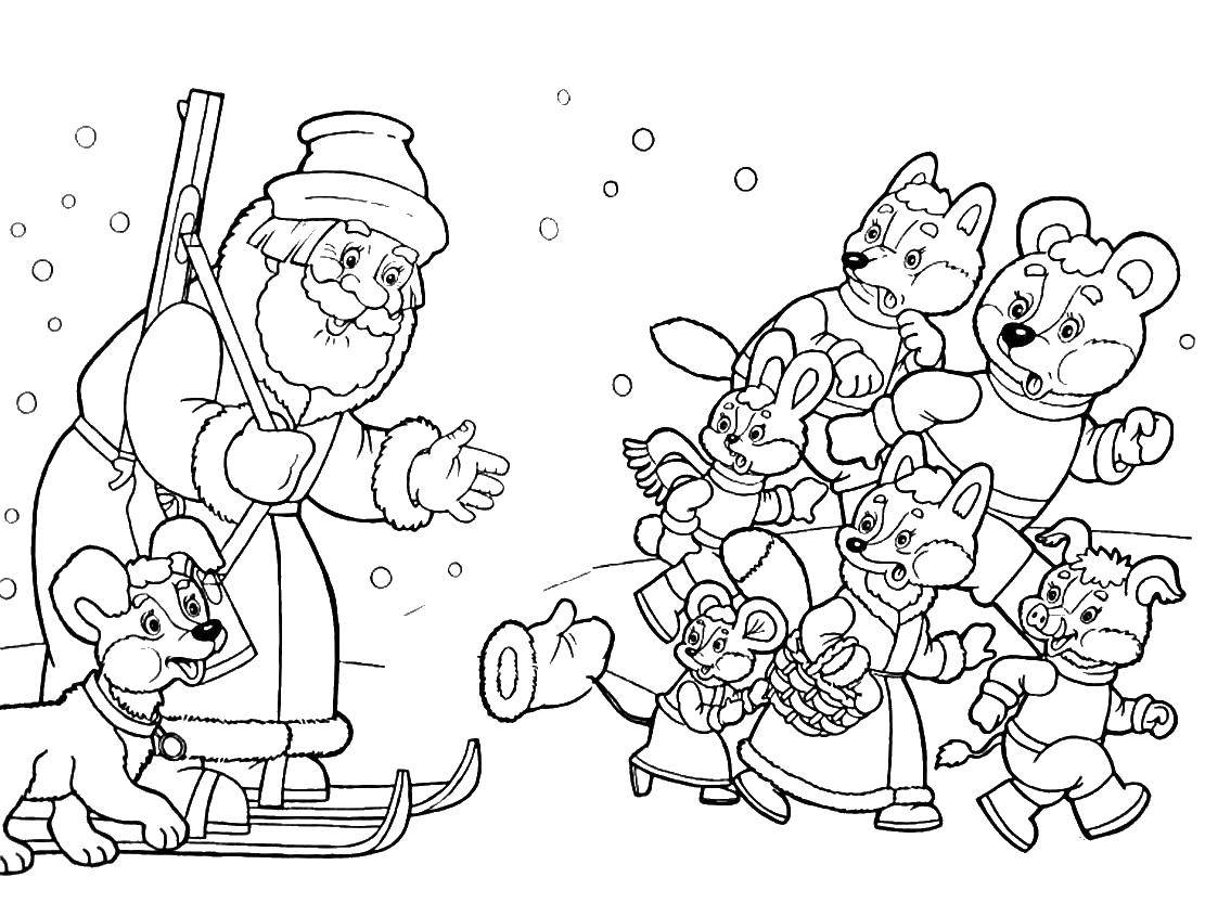 Coloring Santa Claus found the mitten. Category Fairy tales. Tags:  Santa Claus, gloves.