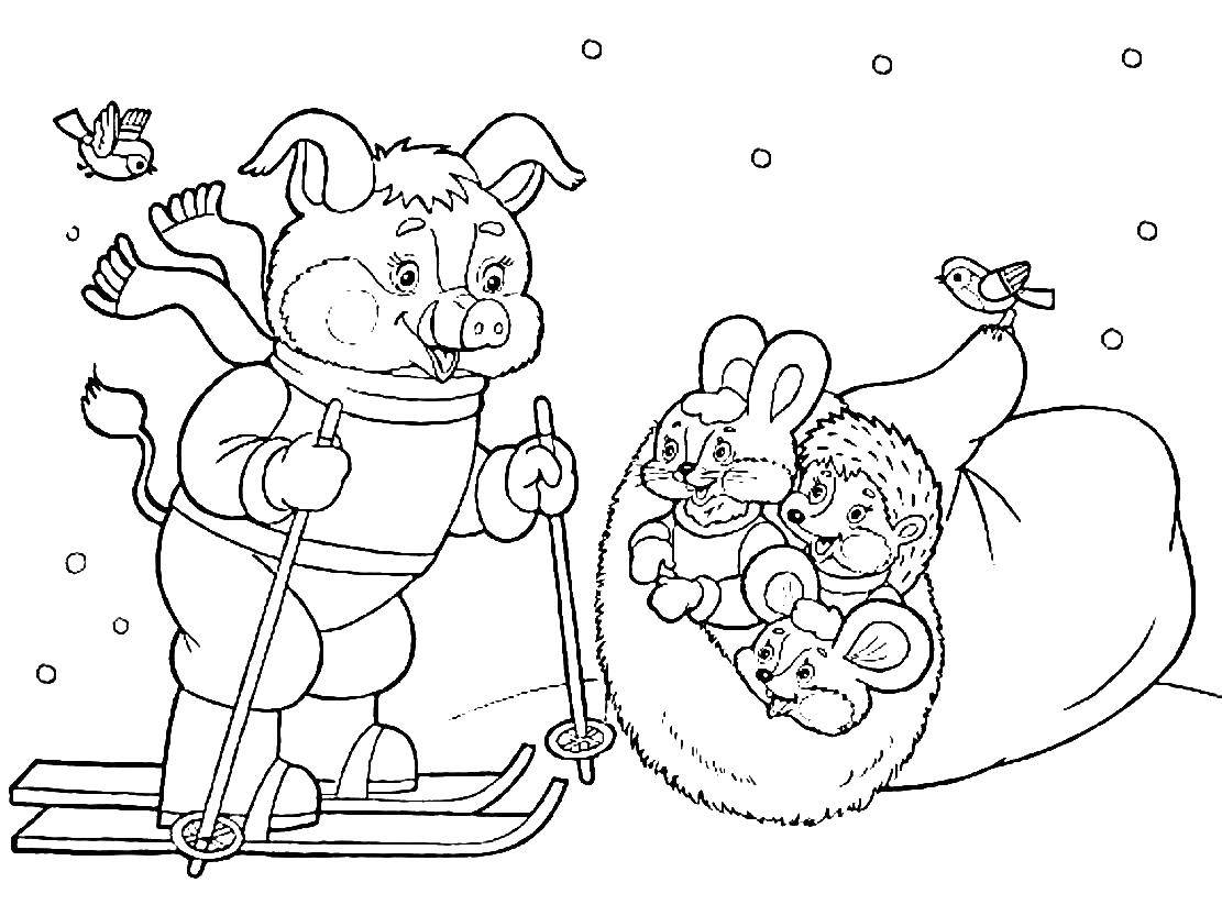Coloring The boar found the mitten Santa Claus. Category Fairy tales. Tags:  Santa Claus, gloves.