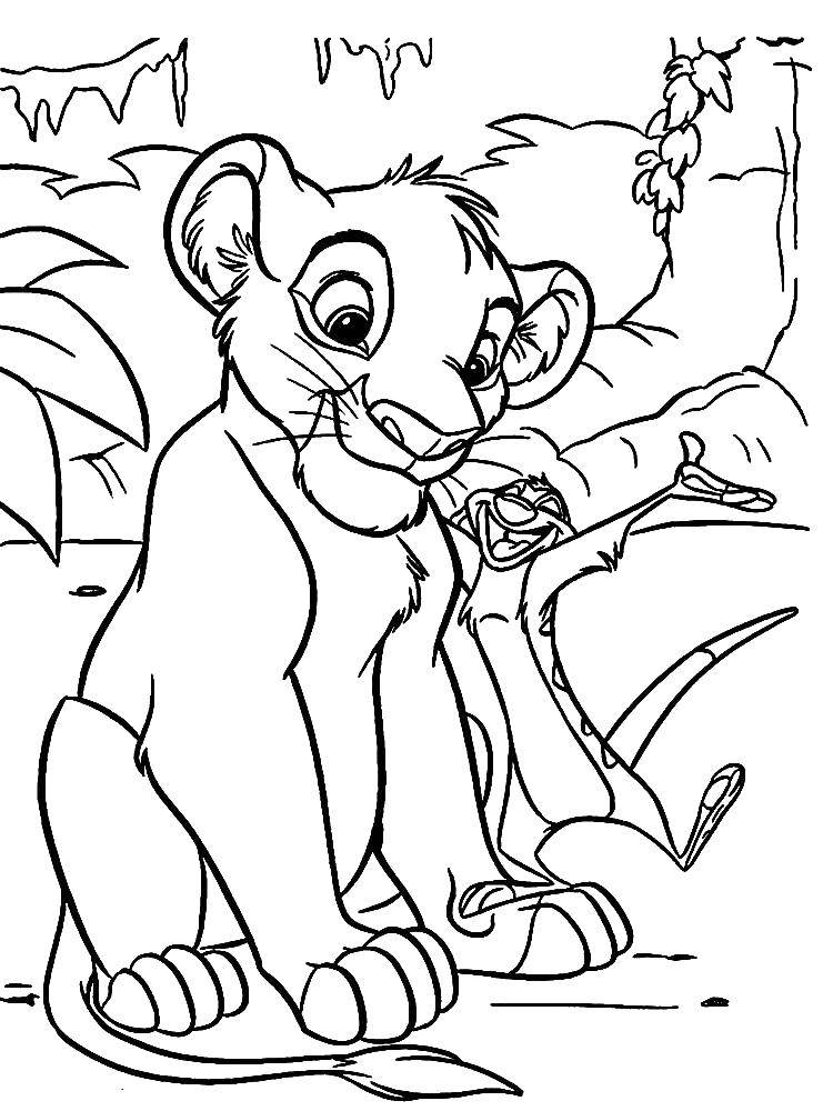 Coloring Simba and Timon. Category The lion king. Tags:  Simba, Timon, Pumbaa.