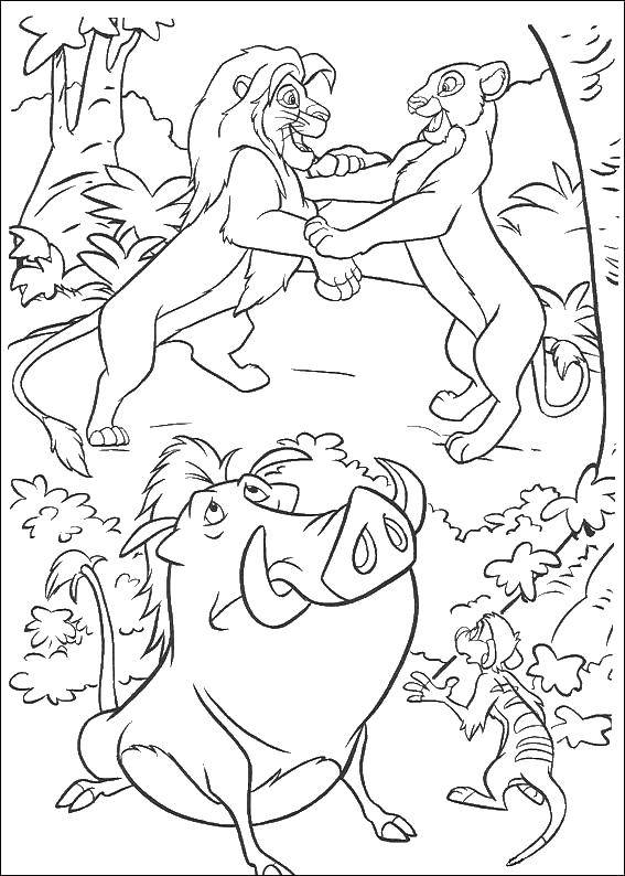 Coloring Meeting Simba and Nala. Category The lion king. Tags:  lion king cartoon.