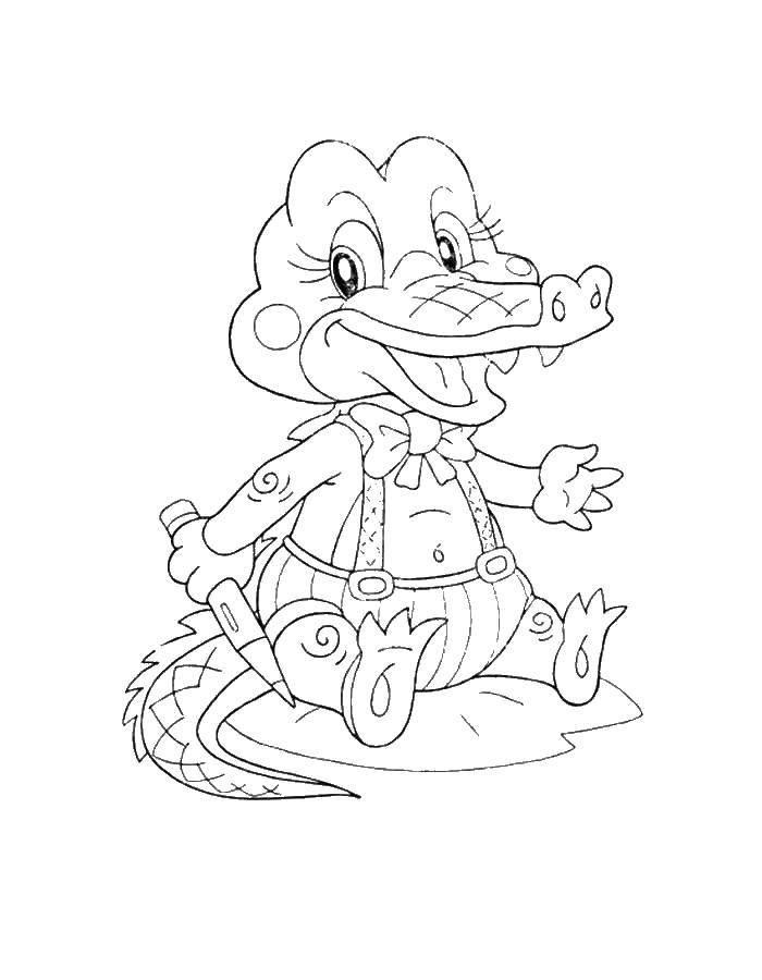Название: Раскраска Крокодил с карандашом. Категория: крокодил. Теги: крокодил.
