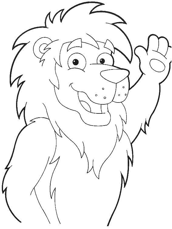 Coloring Lion waving. Category lion. Tags:  lion animal.
