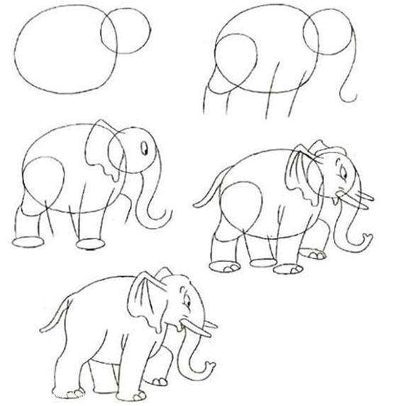 Название: Раскраска Как рисовать слона. Категория: дорисуй по образцу. Теги: рисунки, слон.