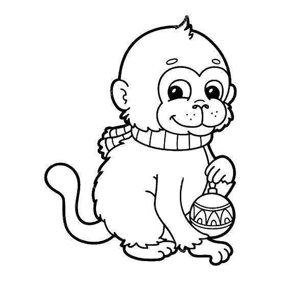 Название: Раскраска Обезьянка с игрушкой. Категория: Животные. Теги: животные, обезьяна, обезьянка.