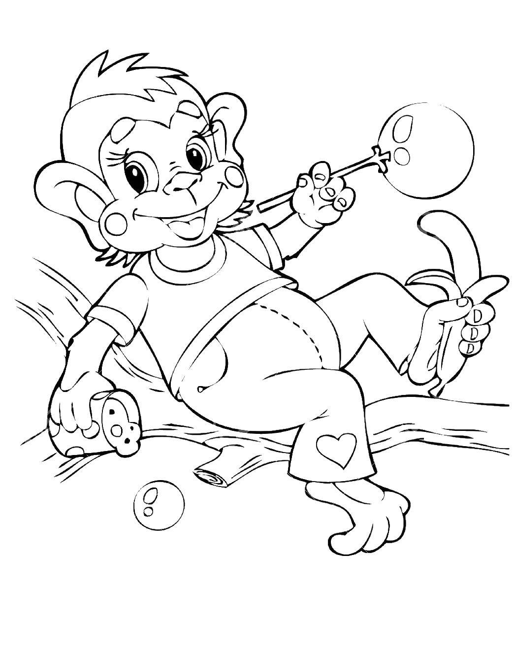 Coloring Monkey blow bubbles. Category APE. Tags:  the monkey, banana.