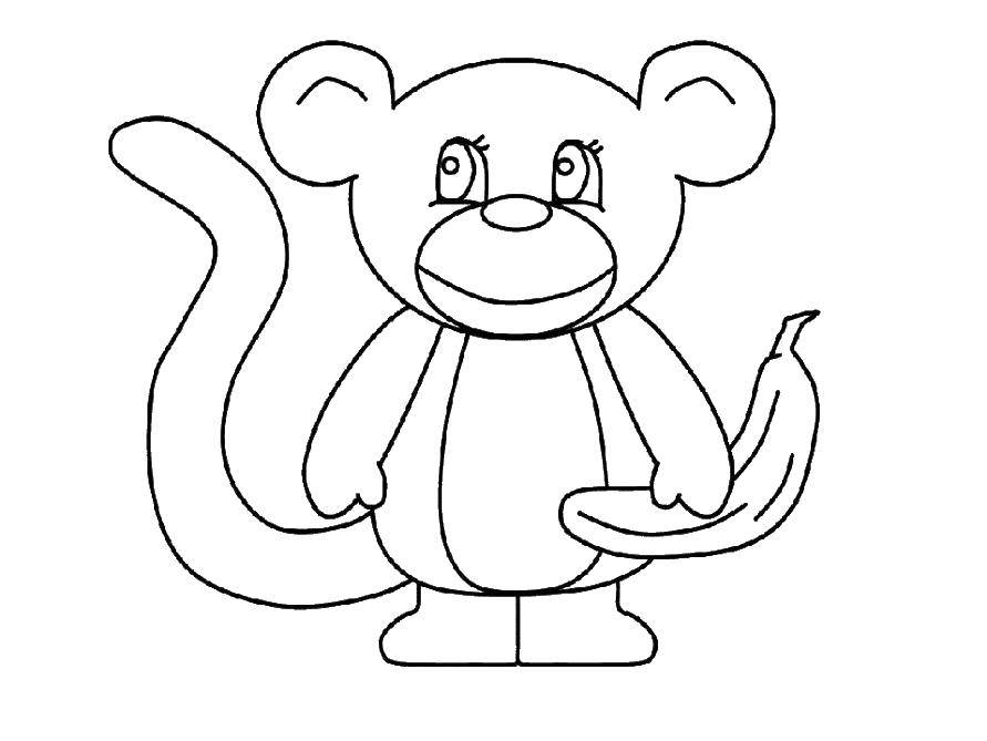 Название: Раскраска Обезьяна с бананом. Категория: обезьяна. Теги: обезьяна.