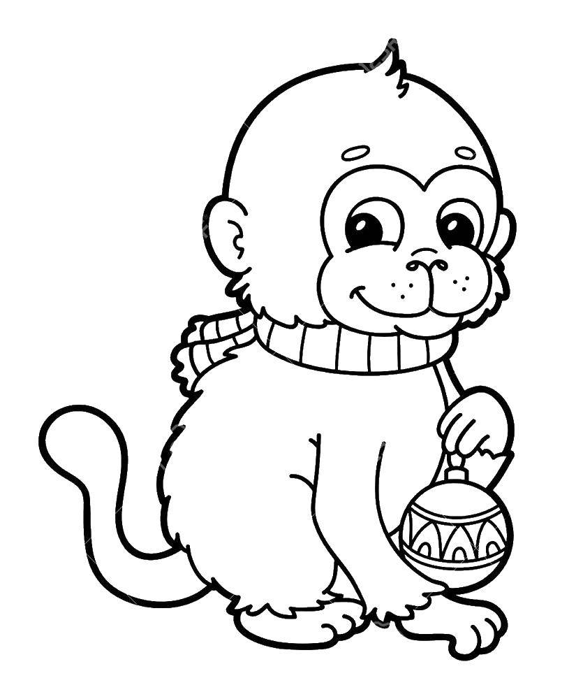 Название: Раскраска Обезьяна с шариком. Категория: обезьяна. Теги: обезьяна, банан.