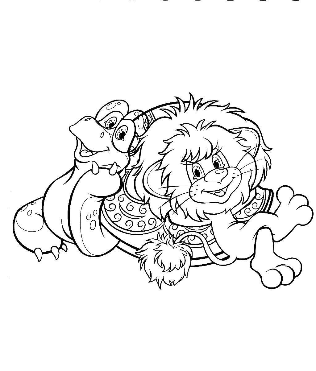 Coloring Lion cub and a large turtle. Category cartoons. Tags:  cartoons, turtle, lion.