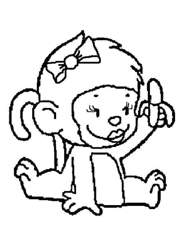 Coloring Monkey with banana in hand. Category APE. Tags:  the monkey, banana.