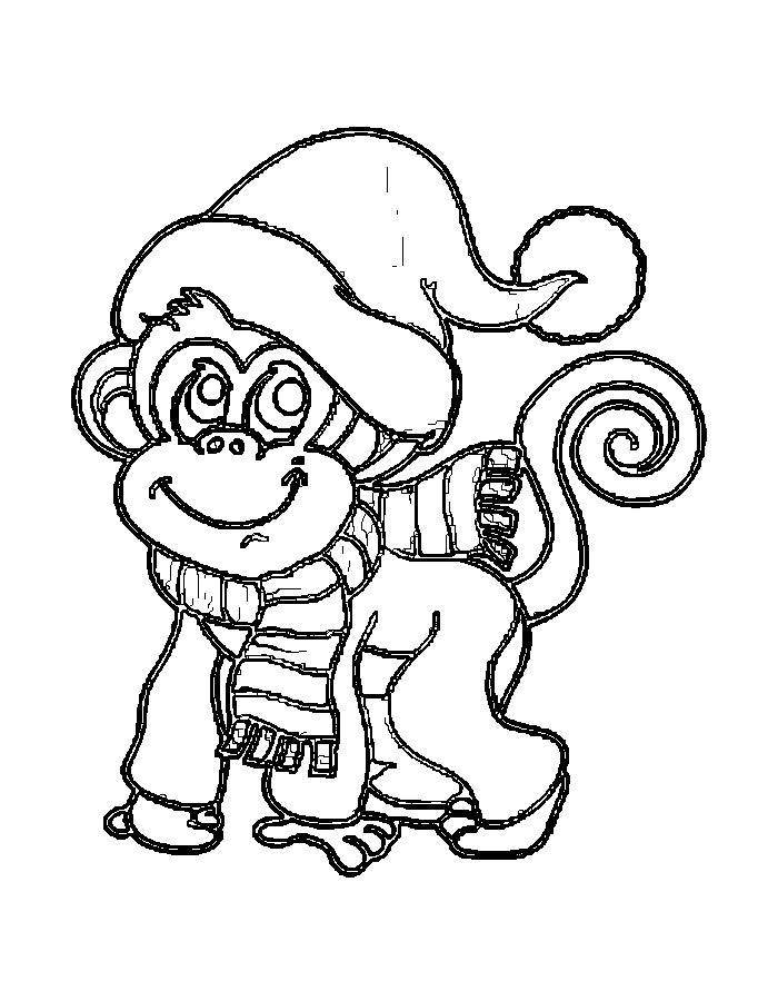 Coloring Monkey in winter clothes. Category Animals. Tags:  animals, APE, monkey.