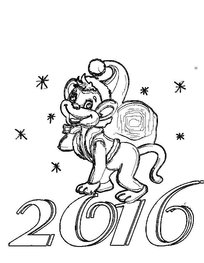 Название: Раскраска Символ 2016 года. Категория: обезьяна. Теги: Новый Год, подарки.