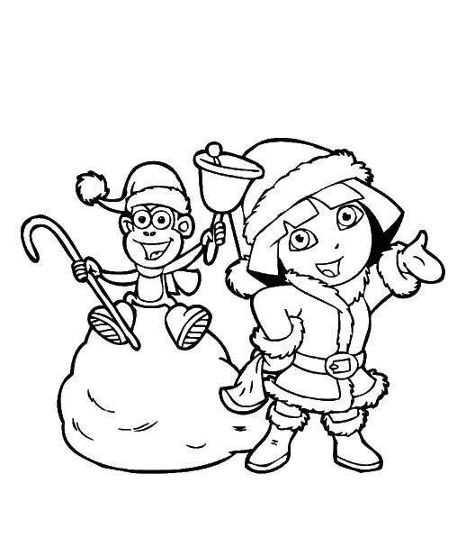 Название: Раскраска Дора и башмачок на новый год. Категория: Дора. Теги: Дора, башмачок.