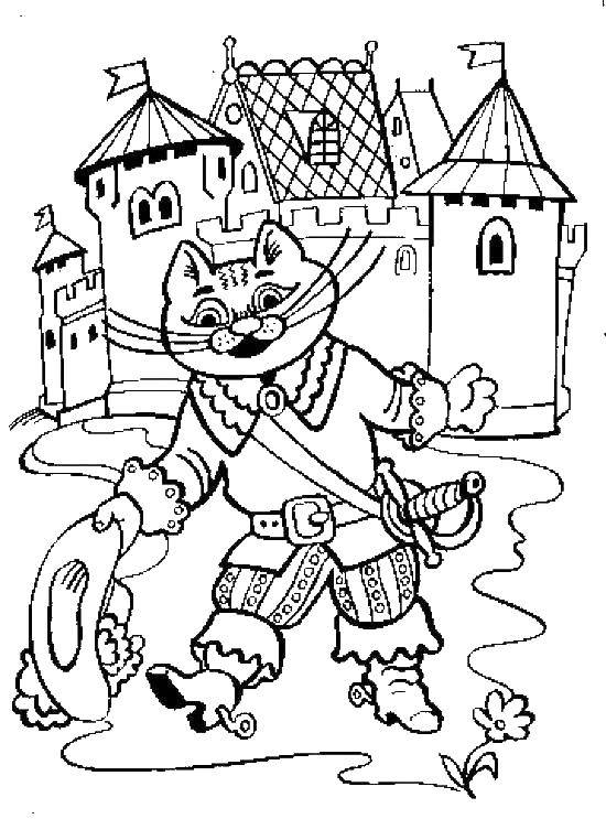 Coloring Puss in boots. Category cartoons. Tags:  cartoons, puss in boots, castle.