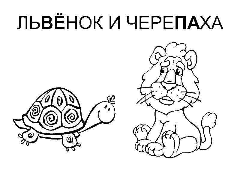 Coloring Lion and turtle. Category cartoons. Tags:  cartoons, turtle, lion.