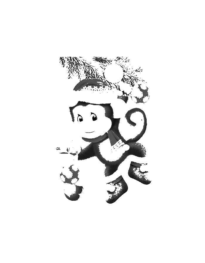 Название: Раскраска Обезьяна на елке. Категория: обезьяна. Теги: обезьяна, новый год.