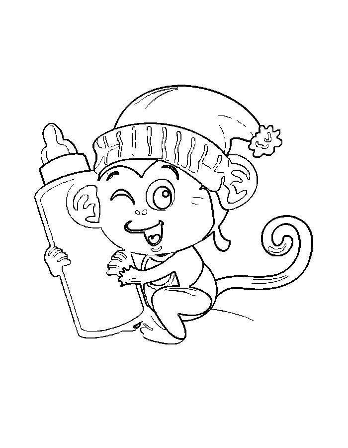 Coloring A monkey with a bottle. Category APE. Tags:  the monkey, bottle.
