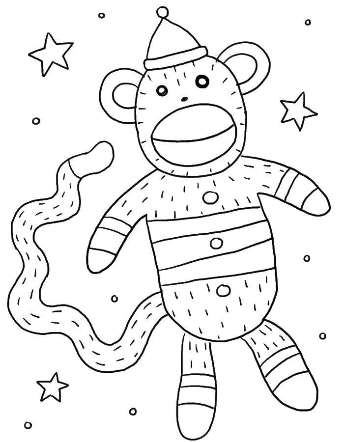 Название: Раскраска Обезьянка и звезды. Категория: Животные. Теги: животные, обезьяна, обезьянка.