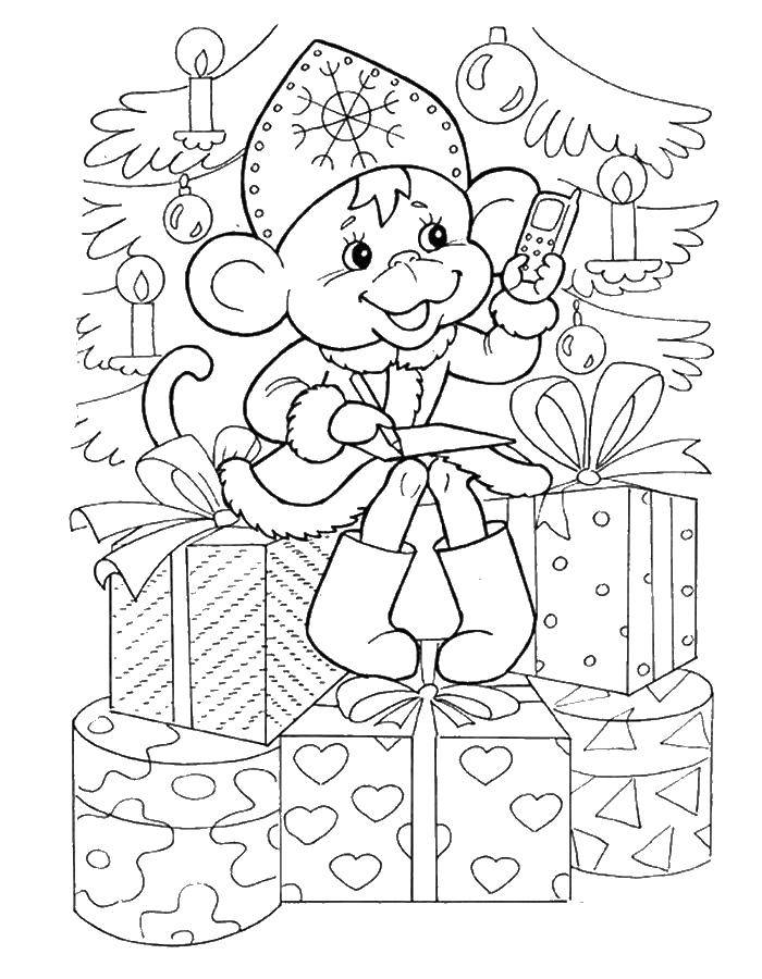 Название: Раскраска Снегурочка обезьянка. Категория: Животные. Теги: животные, обезьяна, обезьянка, новый год.