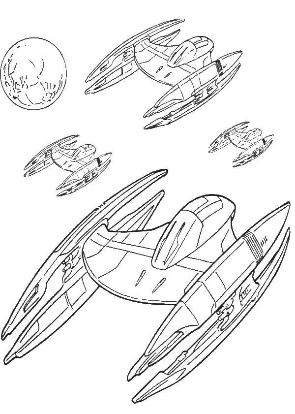 Coloring Spaceships in space. Category spaceships. Tags:  space, space ship, Shuttle.