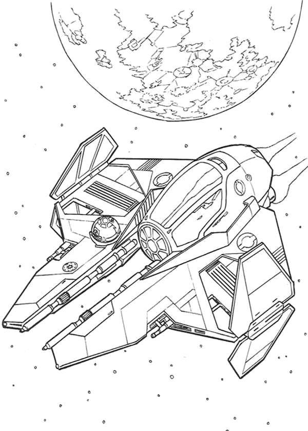 Coloring The spacecraft flies in space. Category spaceships. Tags:  Have kosmak, planet, universe, Galaxy, Crescent, Moon, stars.
