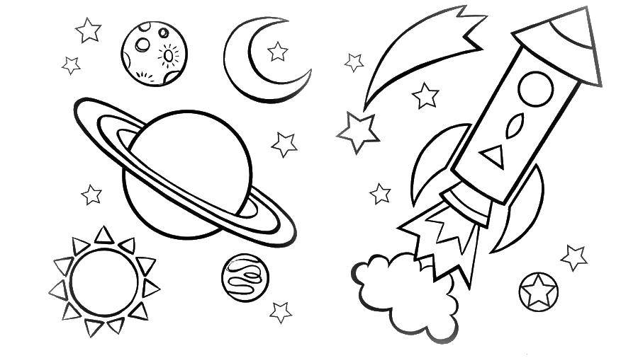 Coloring Rocket and space. Category space. Tags:  space, spaceship, Shuttle, rocket, planet.