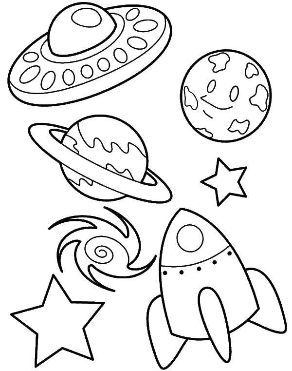 Coloring The rocket flies in outer space between planets and stars. Category spaceships. Tags:  Space, rocket, stars.